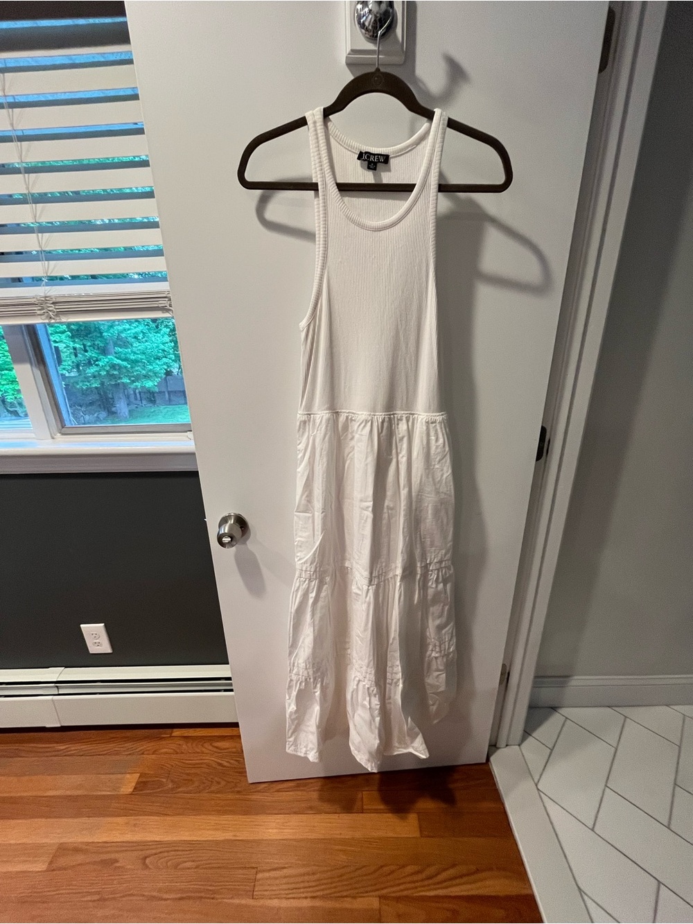J. Crew White Ribbed Bodice Tiered Maxi Dress